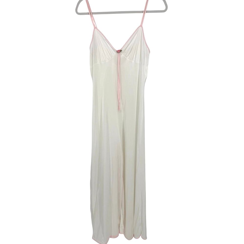 VTG Val Mode Nylon Nightgown M White Pink Bridal Sheer Slip Dress 90s soft girl